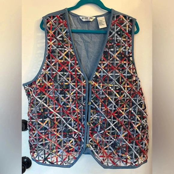 VICTORIA JONES Open Lattice Vest vintage 22w - Picture 1 of 4
